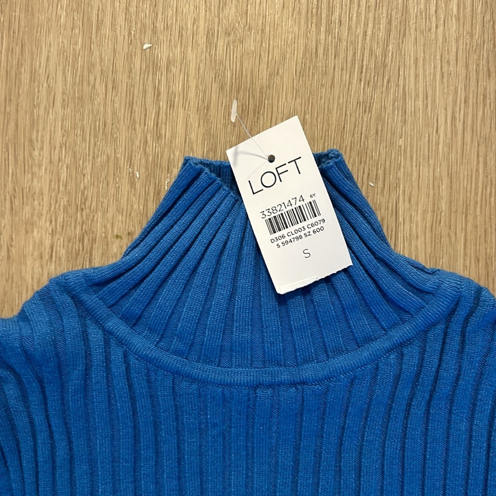 LOFT Colorblock Striped Mock Neck Long Sleeve Fitted Sweater Size l Ribbed NWT - Picture 4 of 6